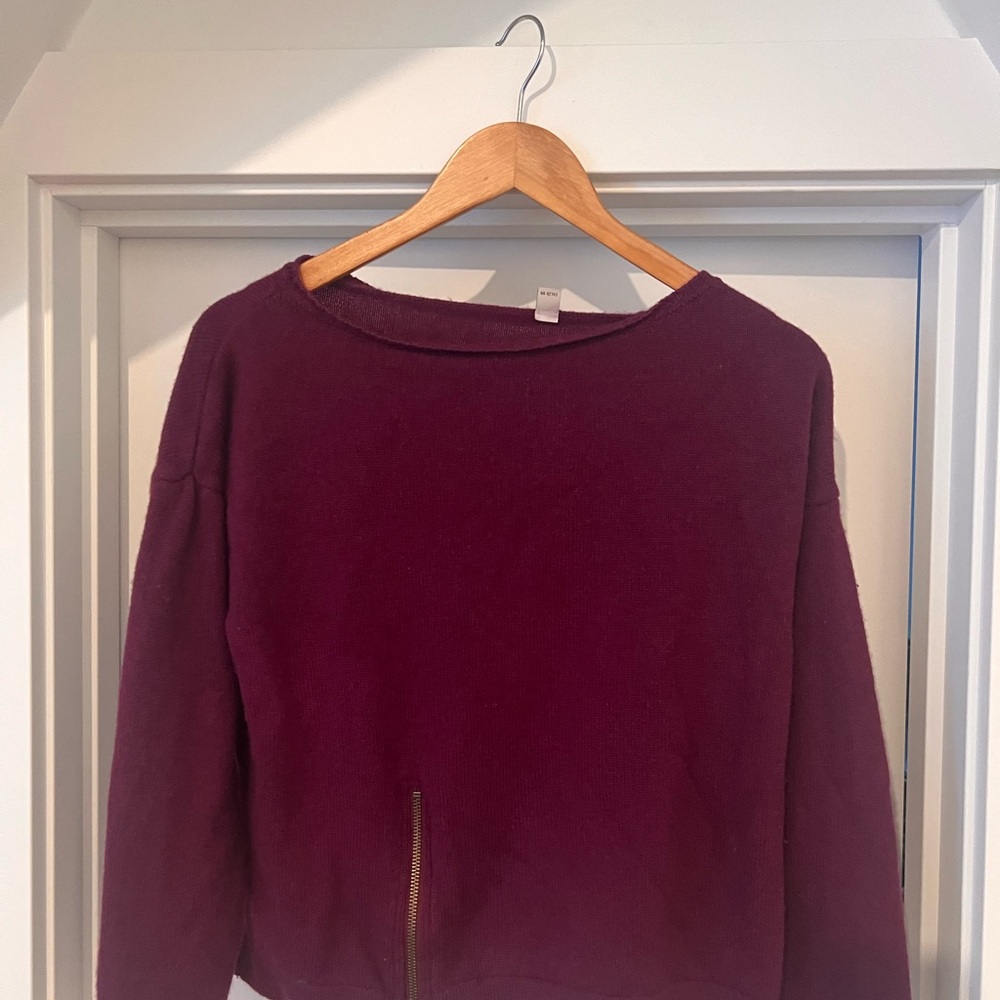 Magenta Boxy Sweater with Zipper Detail